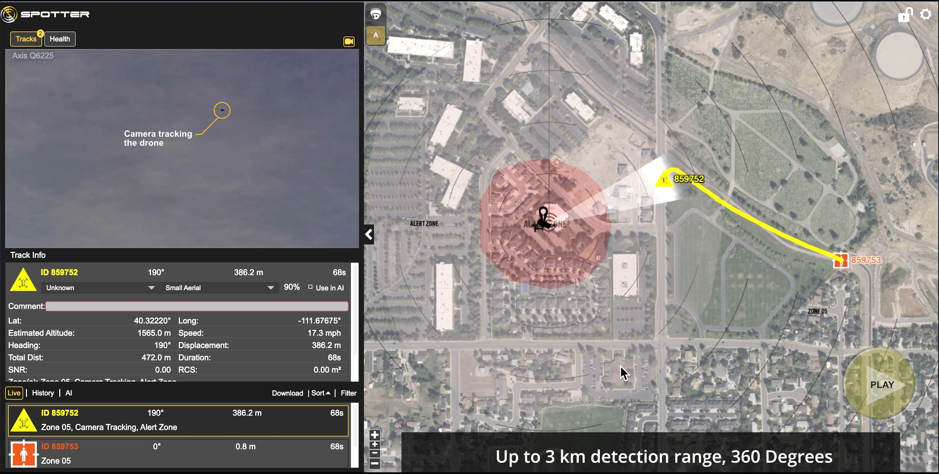 screenshot of Spotter radar tracking drone